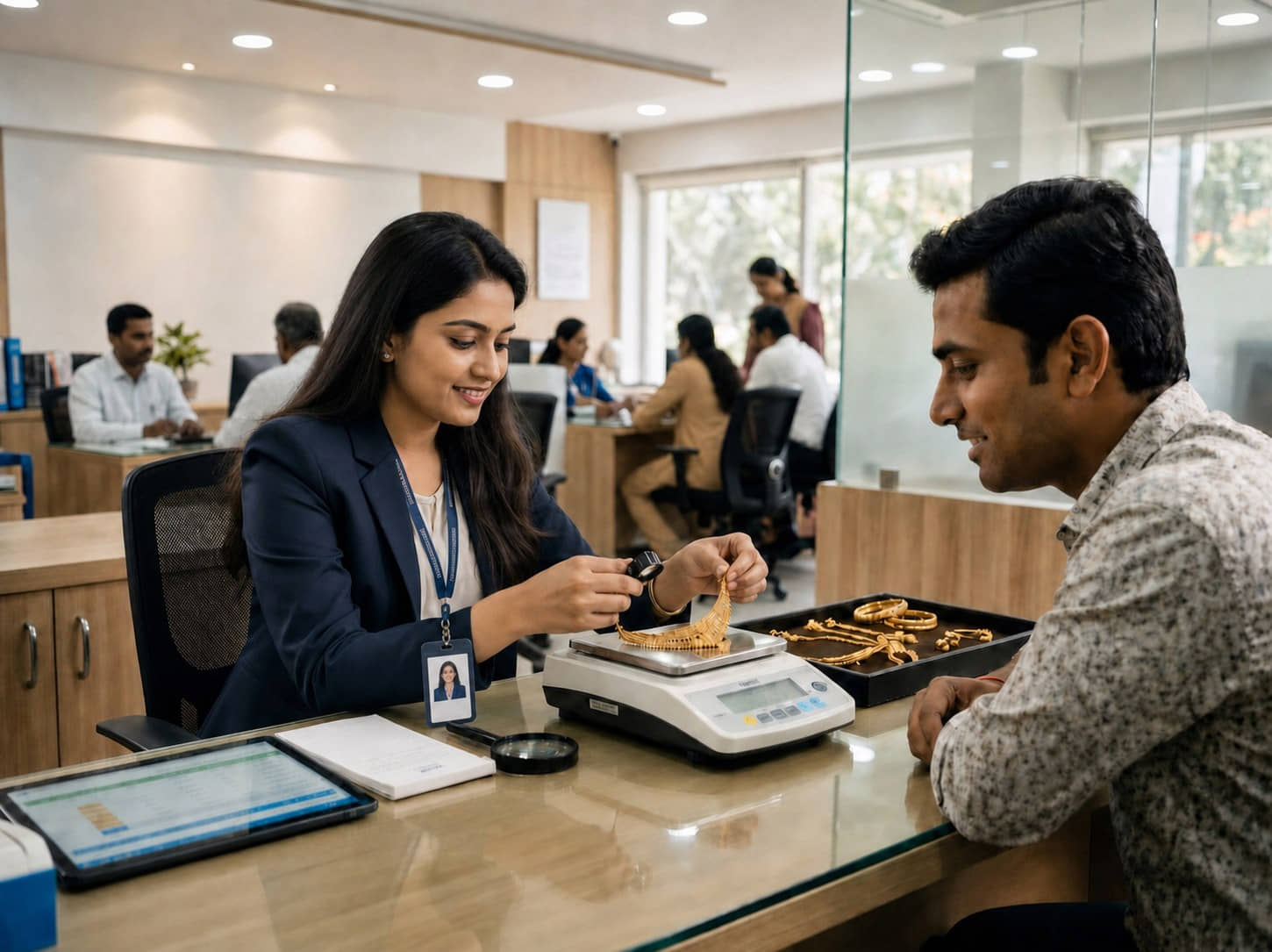 Certified gold appraisal process in front of customer