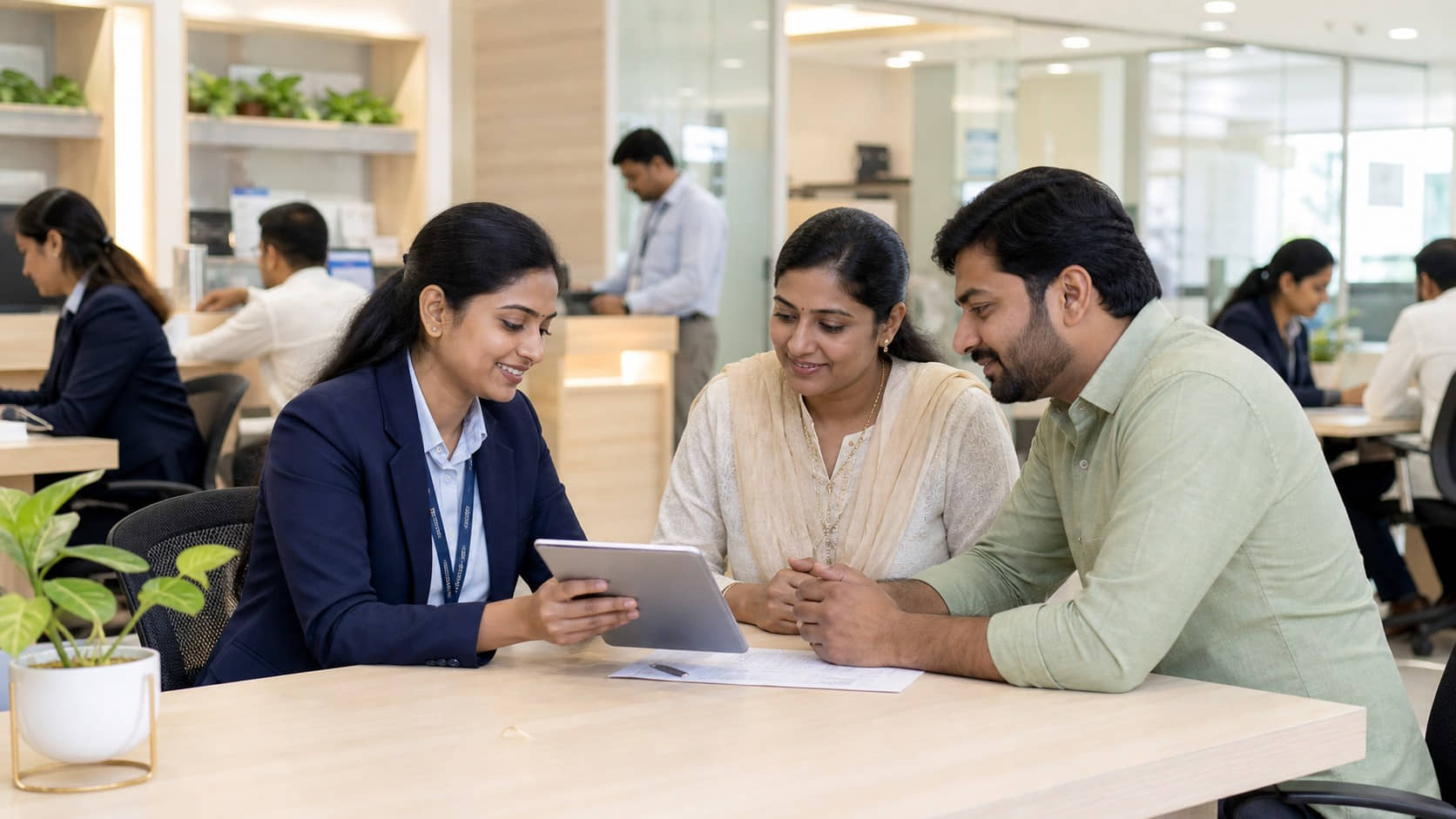 A Jammu Financiers officer reviewing customer records at a branch desk